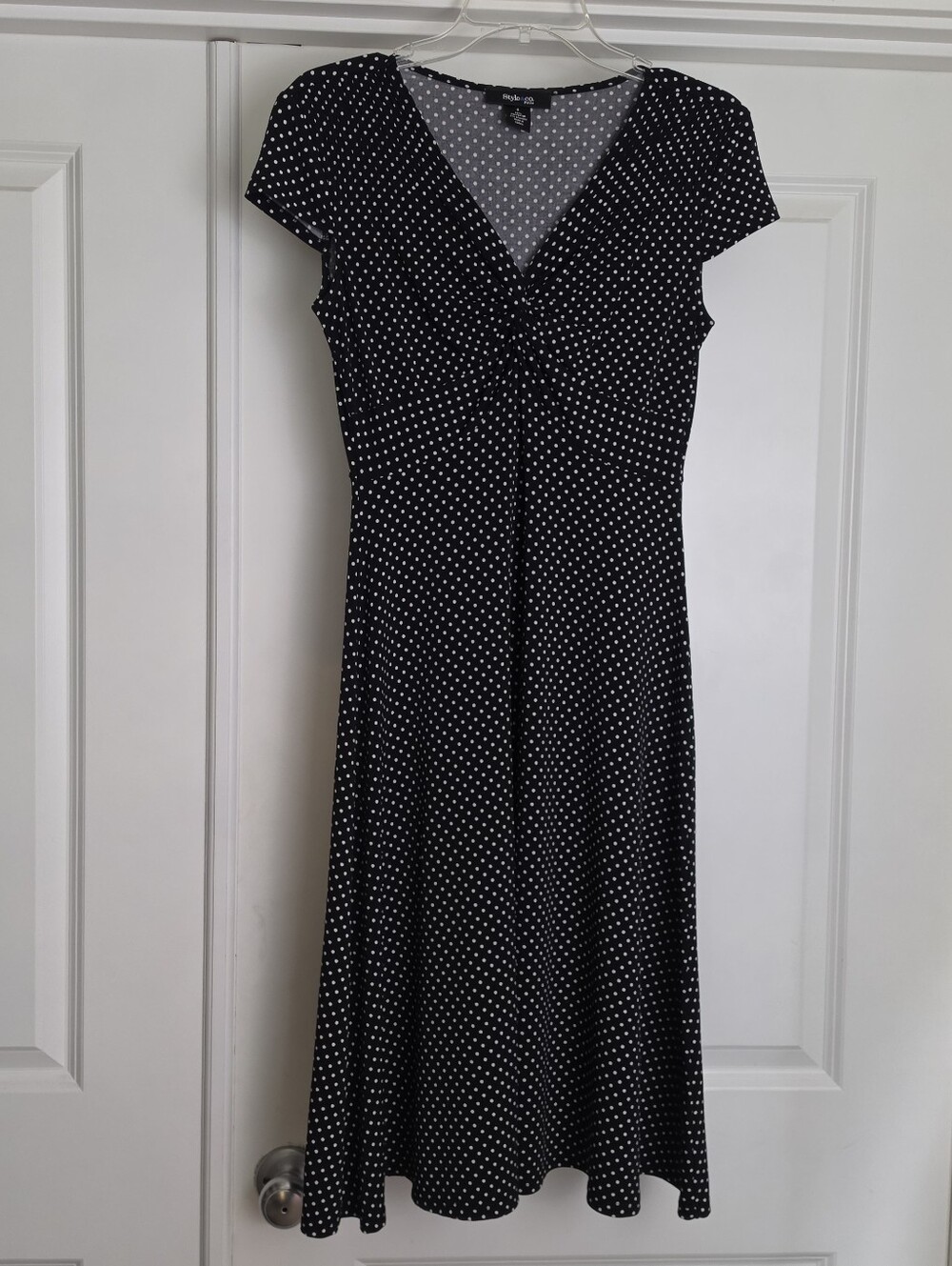 Style & Co Black Polka Dot V-Neck Midi Dress